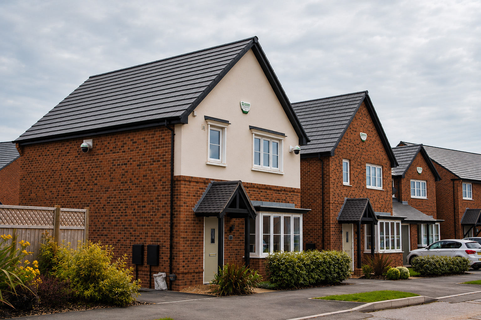 Homes with Assured-branded CCTV cameras and alarm bell boxes